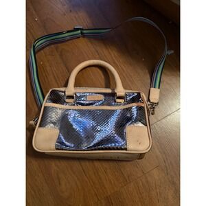 Consuela Satchel Handbag Snakeskin Metallic Convertible Crossbody Strap